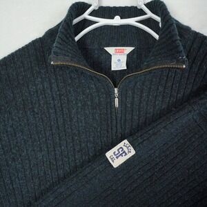 Vtg Y2K Levis Dry Goods Mens 1/4 Zip Ribbed Wool Blend Sweater Large SF CAL